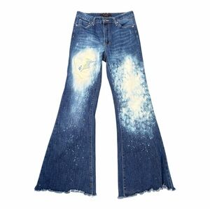 Risen Distressed & Embellished Blue Flare Jeans